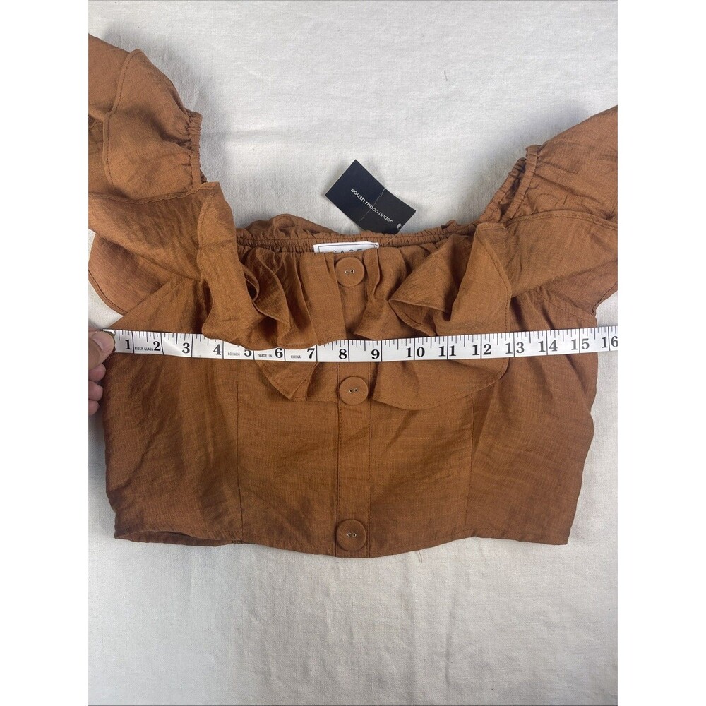 Sage The Label Ruffled Off The Shoulder Button Front Crop Top - Picture 9 of 10
